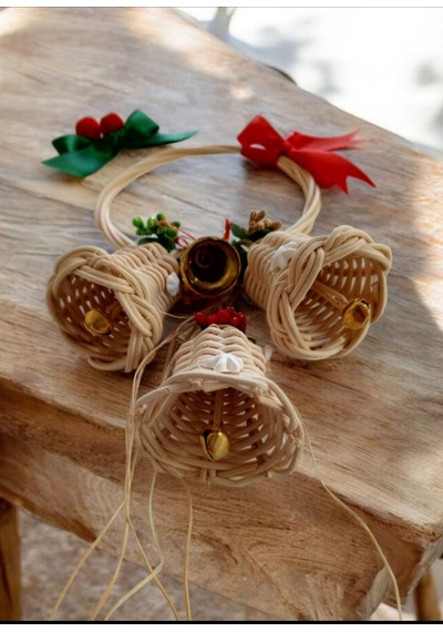 Bambu 3'lü Çan Kapı Çelengi Noel Temalı 23 13 Cm
