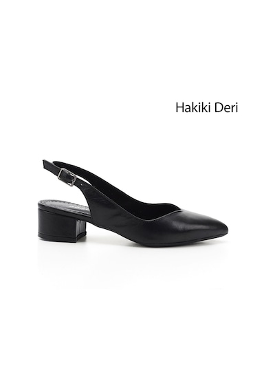 Gönderi(R) Gönderi R Siyah Kalın Topuklu Arkası Açık Hakiki Deri Ayakkabı Siyah