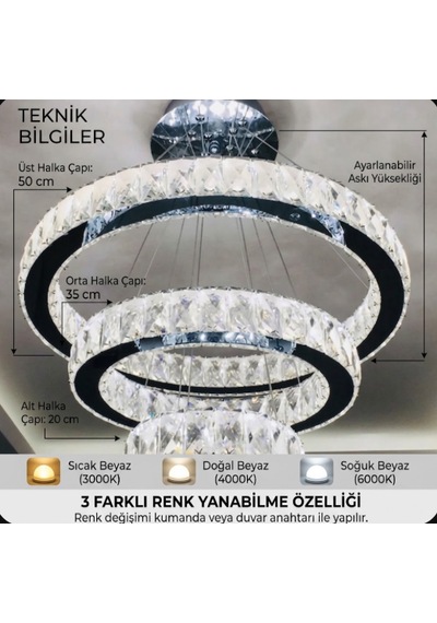 Ala Lighting Plaket Kristal Taş Işlemeli 201 Krom Paslanmaz Ledli Avize Krom Ayna