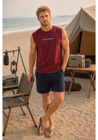 Nisanca Sportif %100 Pamuk Şortlu Erkek Pijama Takımı Bordo