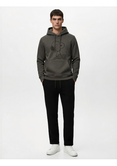 Koton Uzun Kollu Kapşonlu Kanguru Cepli Şardonlu Lisanslı Snoopy Baskılı Sweatshirt Antrasit 6wam70133mk Antrasit