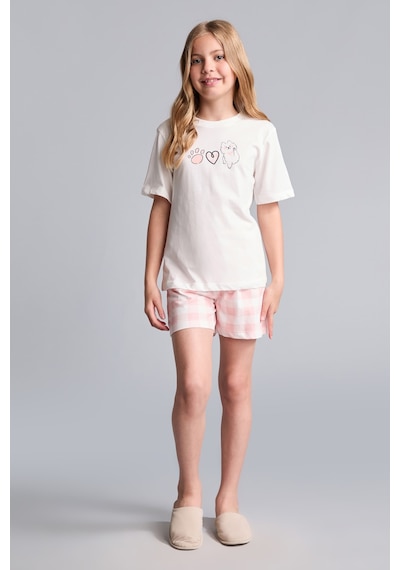 Defacto Regular Fıt Şortlu 2li Ekru Pijama Takımı Kız Çocuk I1574a826smer2 Ekru-er2
