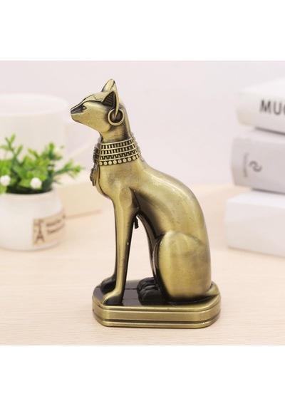 Antik Mısır Kedi Heykeli Bastet Metal Dekoratif Hediyelik Biblo 8x15cm