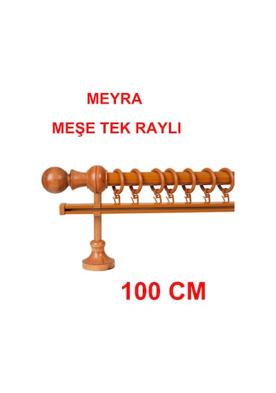 Meyra Demonte Başlıklı Ahşap Rustik Perde Askısı - Tek Raylı -meşe 100 Cm Meşe