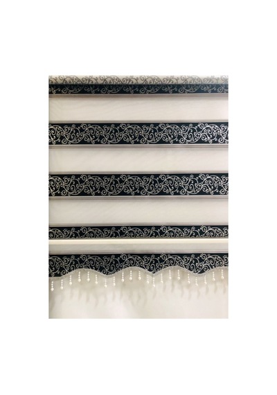 Gümüş Sim Detaylı Sarmaşık Desenli Boncuklu Zebra Stor Perde Siyah - 97209532 Siyah