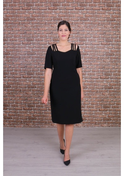 Nidya Moda Büyük Beden Siyah Abiye Elbise-4155S Kadın Siyah