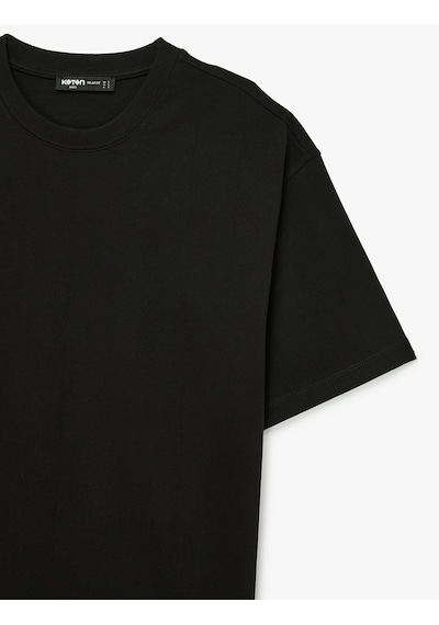 Koton Kısa Kollu Pamuklu Tok Kumaş Bisiklet Yaka Oversize Basic Tişört Siyah 6sam10385mk