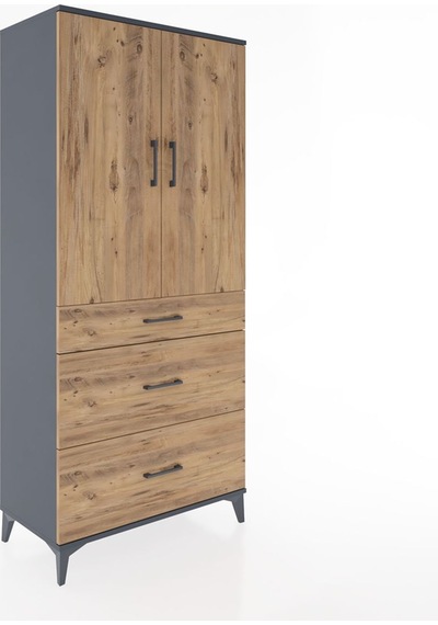 Hyperion Dolap 3 Raflı 3 Çekmeceli 2 Kapaklı 88x44x195 Antrasit-çam Antrasit