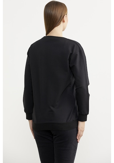 Baskılı Oversize Basic Sweatshirt - Siyah Ekru