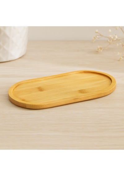 Oval Bambu Yağdanlık Altlık Ahşap Mini Tepsi 20x10x0.8 Cm Çr