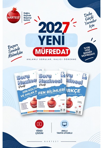 Nartest Yayınevi 2027 5. Sınıf Din Kültürü Ve Ahlak Bilgisi + Fen Bilimleri + Türkçe Yeni Müfredat Bağlam Temelli Soru Hazinesi Seti 3 Kitap