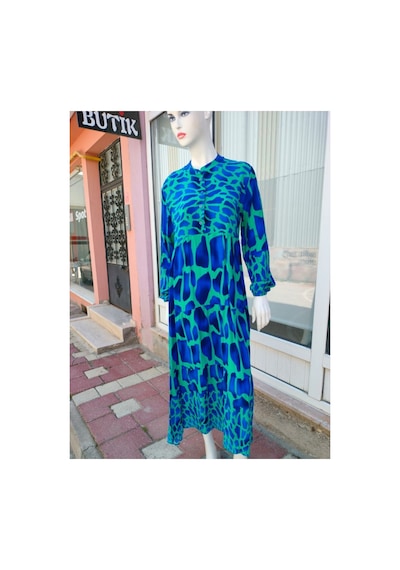 Çınar Boutique Tessetür Rahat Kesim Elbise-mavili Yeşilli - M Mavili Yeşilli Mavili Yeşilli Çınar Boutique Tessetür Rahat Kesim Elbise-mavili Yeşilli - M Mavili Yeşilli Mavili Yeşilli