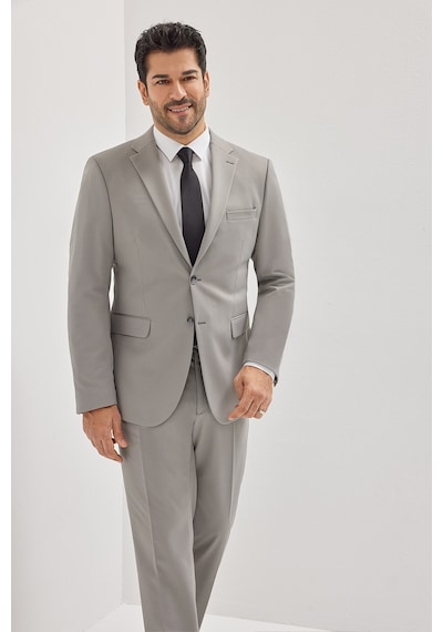 AC&Co / Altınyıldız Classics  Erkek Grı Slim Fit Dar Kesim Mono Yaka Beli Bağlamalı Kapak Cepli Esnek Takım Elbise Gri
