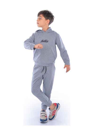 Mnk Baby & Kids Adventure Nakış Kanguru Cepli Kapüşonlu Çocuk Eşofman Mnk10072 gri