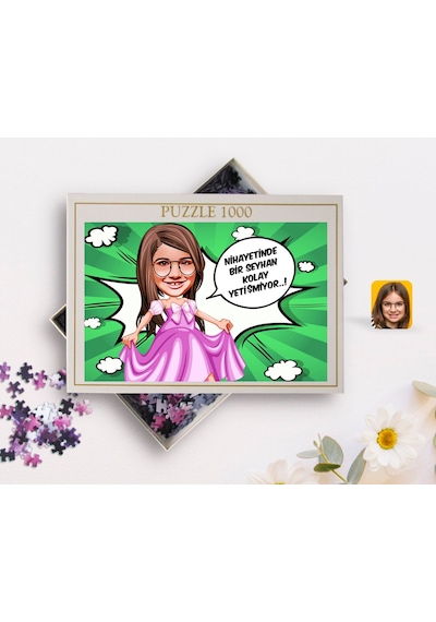 Kişiye Özel Kız Çocuk Kolay Yetişmiyor Karikatürlü 1000 Parça Profesyonel Puzzle-4