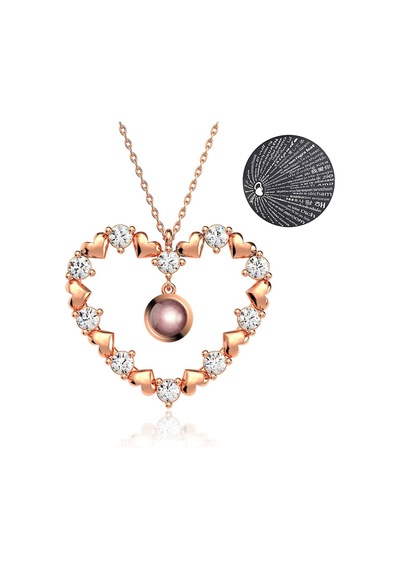 İndigo Takı Kalbimin Aynası 100 Dilde Seni Seviyorum Rose Gümüş Kolye