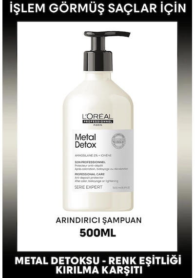 L'Oréal Professionnel İşlem Görmüş ve Yıpranmış Saçlar için Metal Karşıtı Arındırıcı Şampuan 500 ML