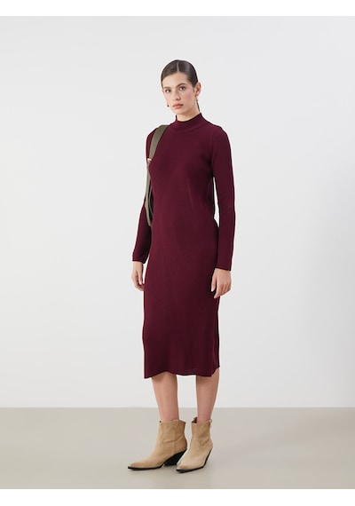 Lcwaıkıkı Classic Bordo Yarım Balıkçı Yaka Triko Elbise