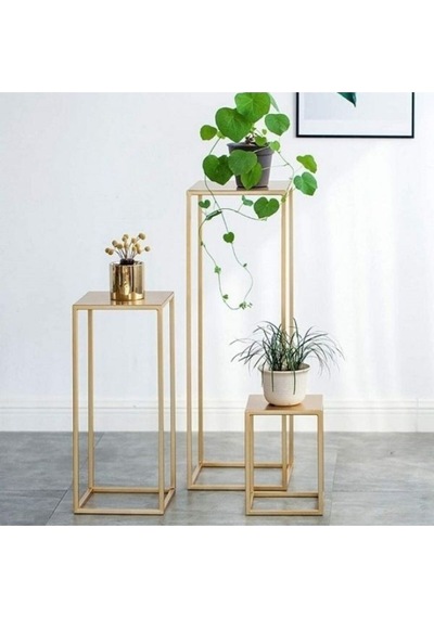 Pera Gold Metal Üçlü Set Çiçeklik Ve Saksılık