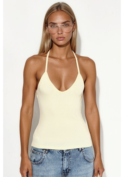 Hiccup Busem Slim Fit Halter Yaka Jarse Bluz Krem Doğal
