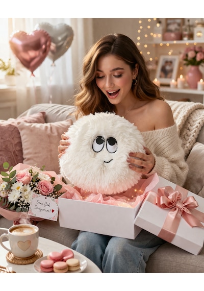 Merty Avm Peluş Yastık 35cm Yumuşak Dekoratif Yastık Çocuk Genç Odası Süs Yastığı 001 - Beyaz