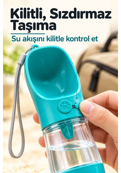 Mama Hazneli Taşınabilir Evcil Hayvan Suluğu Kilitlenebilir 380 Ml Seyahat Kabı Su Sızdırmaz