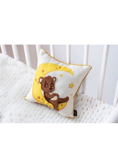 Punch İşlemeli Bebek Çocuk Odası Tekli Dekoratif Özel Tasarım Kırlent 35x35 Cm İç Dolgulu Sarı