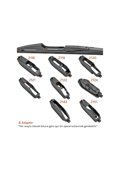 RBW 95010 Plastik Multi-Fit 8 Adaptörlü 10 inç / 250 mm Arka Sile