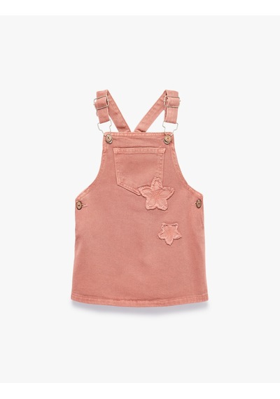 Koton Cepli Bol Kalıp Pamuklu Kare Yaka Kolsuz Çiçekli Denim Elbise Pembe 7wmg80002ad Gül
