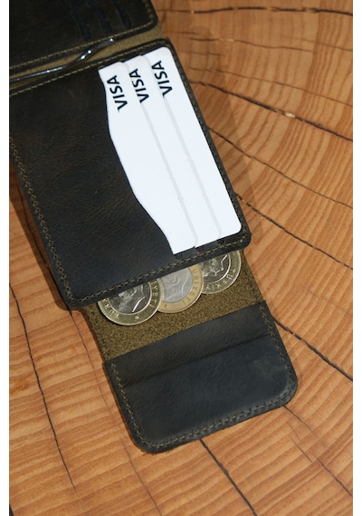 Lenax Leather Milano Hakiki Deri Cüzdan Kartlık Nakit Para Klipsli Bozuk Para Cepli Erkek Cüzdan Haki