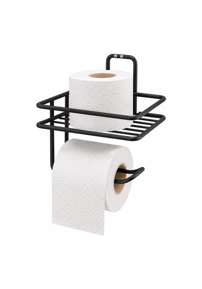 Yapışkanlı Raflı Tuvalet Kağıtlığı - Mat Siyah Metal Paslanmaya Dayanıklı Deliksiz Banyo Düzenleyici Raf Ve Diğer