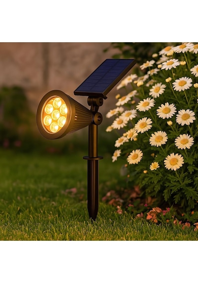 Solar Güneş Enerjili Bahçe Lambası 7 Led'li - Ip65 Su Geçirmez Ayarlanabilir Led Projektör, Dış Mekan Çim, Pati