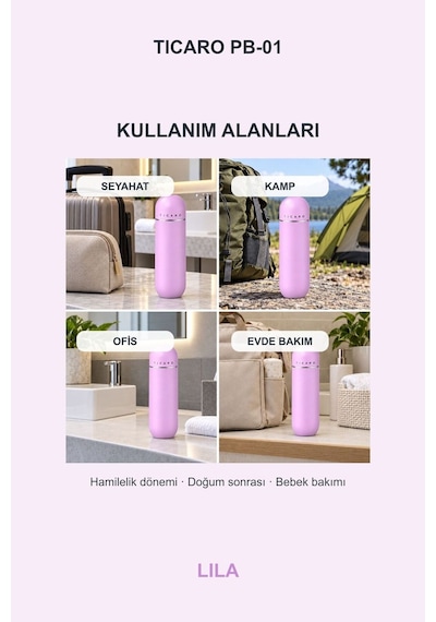 Tıcaro Pb-01 Portatif Taharet Şişesi, Manuel, 380 Ml, Lila