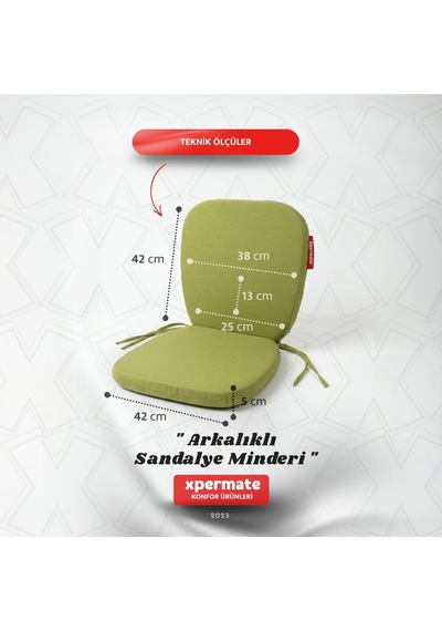 Arkalıklı Sandalye Minderi Oval Bağcıklı Mutfak Bahçe Balkon Minderi Yeşil