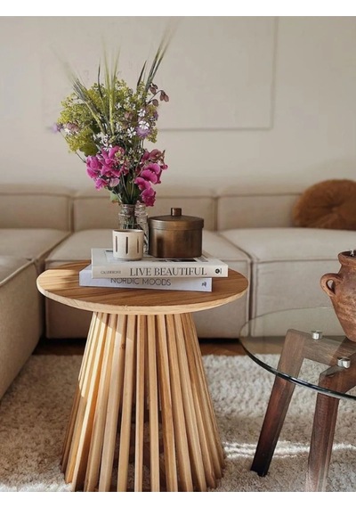 Wood Wooden Mantar Yan Sehpa Mushroom Side Table Ahşap