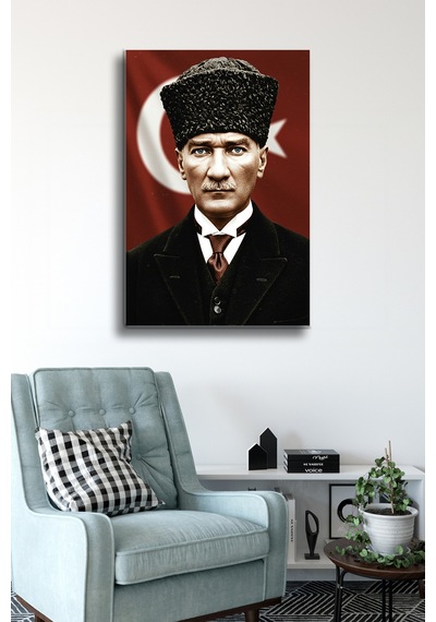 Atatürk Cam Tablo - Portre - Cam Tablo - Duvar Dekoru - Atatürk Portresi - Kaliteli Baskı Ata021 Atatürk Temalı Dekoratif Duvar Tablosu, Salon, Ofis Ve Çalışma Alanı Dekoru,