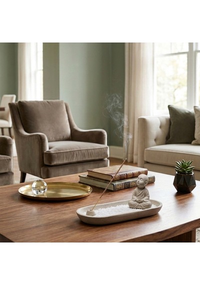 Budist Figürlü Dekoratif Tütsülük - Minimalist Modern Ev Aksesuarı - Beyaz
