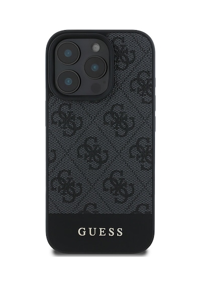 Apple Uyumlu iPhone 16 Pro Max Kılıf Guess Lisanslı Pu Deri Şerit Logo Dizaynlı Kapak Siyah