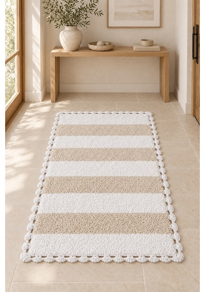 Alanur Bodrum Tufting Cotton Pamuklu El Işi Örgülü Paspas 112 80 X 135 Cm Beyaz - Ekru
