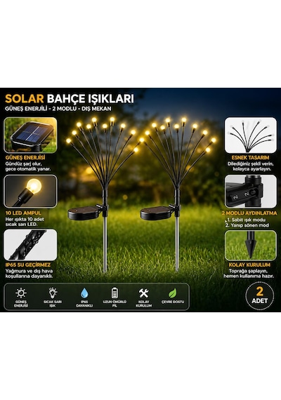 2 Adet 8 Ledli Solar Bahçe Işıkları Dış Mekan Peyzaj Aydınlatma 2 Modlu Bahçe Çiti Güneş Enerjili Süs Lambası Sarı Işık Dekoratif Teras Çim Yol Lambası Diğer