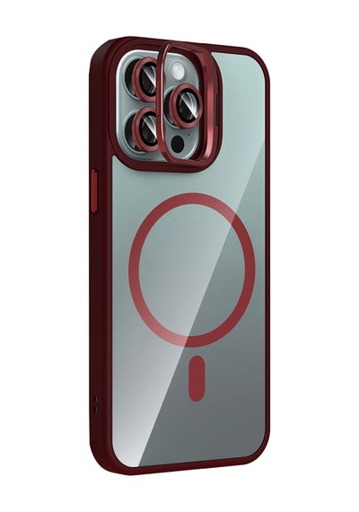 Joko Apple İphone 15 Pro Max Uyumlu Remim Lensli Magsafe Standlı Kapak - Bordo