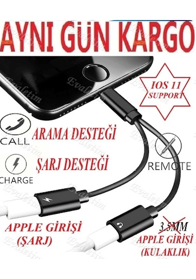 iOS Apple Uyumlu iPhone 7 8 X Plus Lightning Kulaklık Şarj Çoklayıcı 4313A