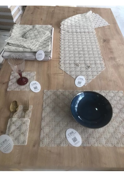 Buradabulabilirsin Sofra Takımı Orion Gardenya Keten Yemek Takımı 160x260 Masa Seti 26 Parça Runner Set Kapiçino Bbz