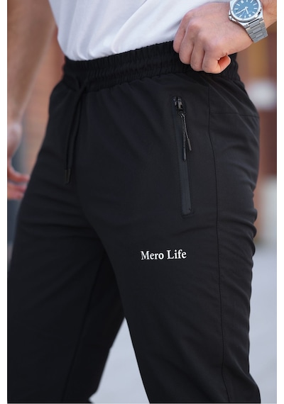 Mero Life Erkek Siyah Eşofman Altı Kaliteli Paraşüt Kumaş Siyah