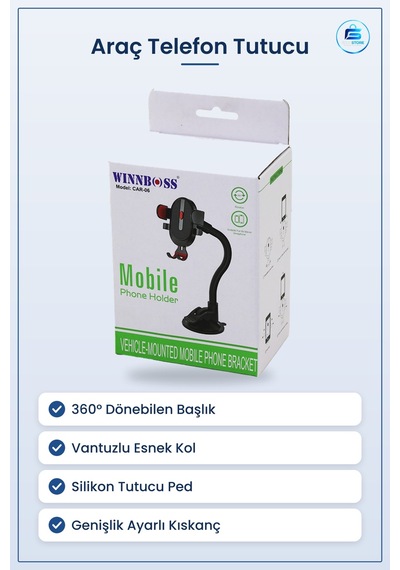 Araç Telefon Tutucu Vantuzlu Ayarlı Esnek Kollu Cam Gösterge Pa