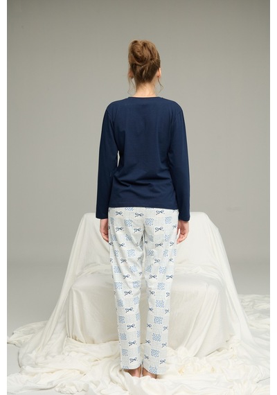 Siyah İnci Örme Pamuklu Pijama Takım25240247 Lacivert