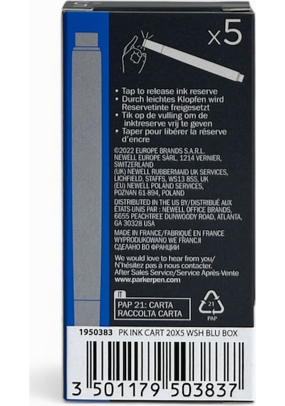 Parker Dolma Kalem Kartuşu Quink Yıkanabilir Mavi 50 Li Paket 1950383