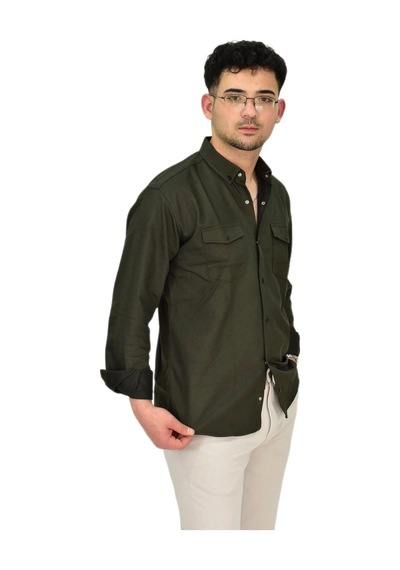 Erkek Spor Likralı Gömlek Bgl-st04343 Yeşil