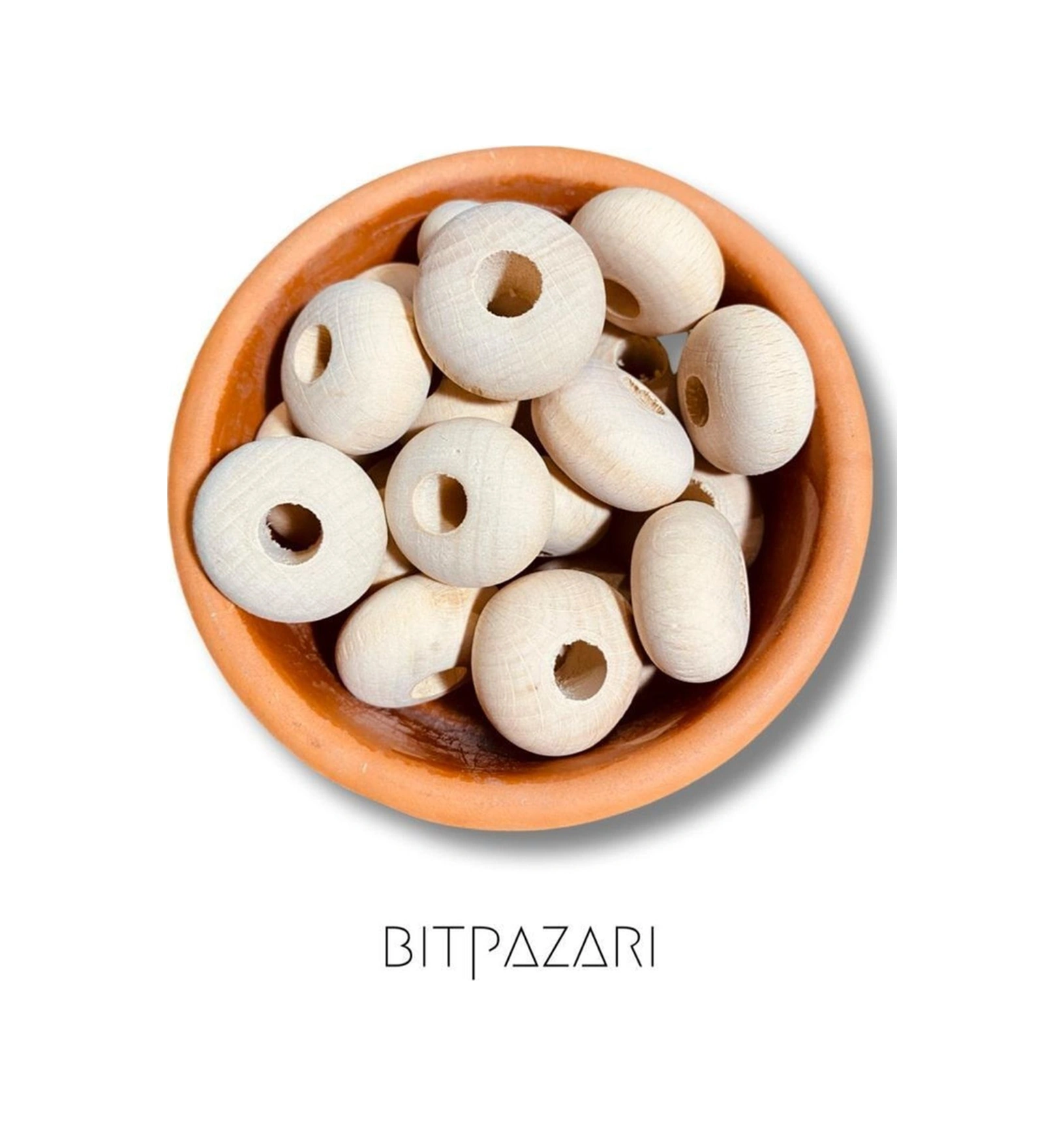 32 Mm Ham Ahşap Ufo Boncuk - 8 Adet