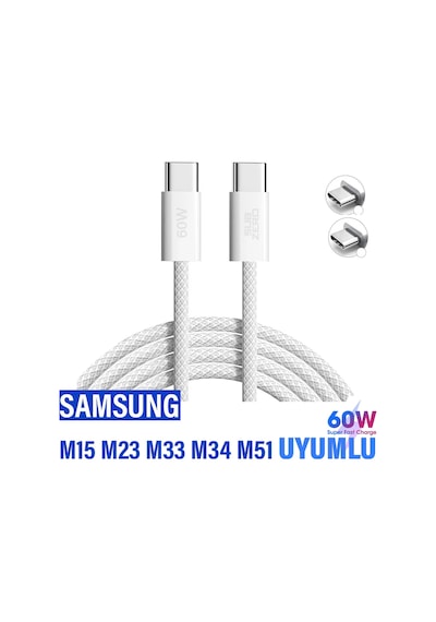 Samsung Uyumlu M15 M23 M33 M34 M51 Hızlı Şarj Kablosu Type-c Den Type-c Ye Şarj Kablosu